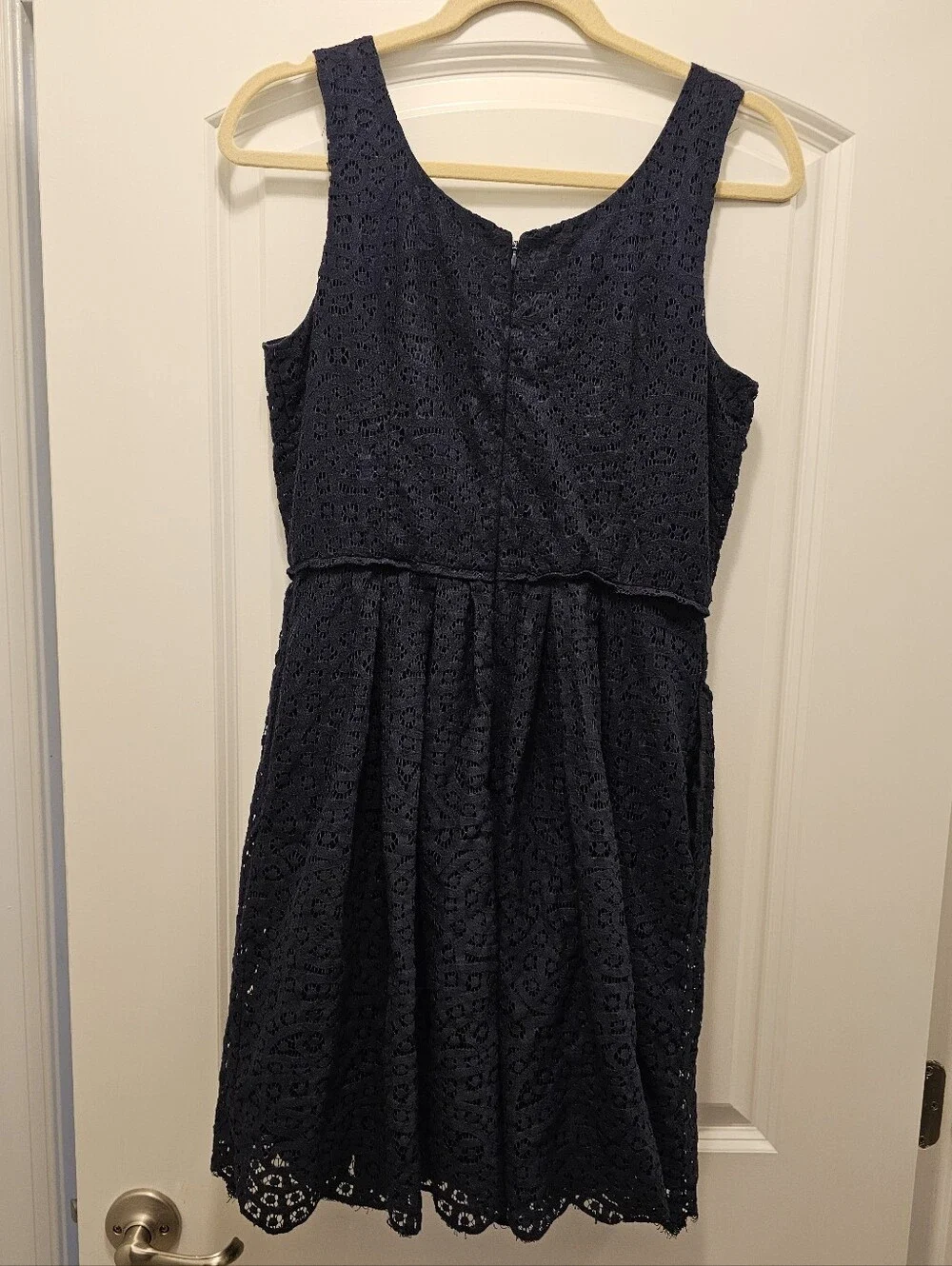 J.Crew Navy Lace Fit & Flare Dress Size 6 Sleeveless Scalloped Cocktail Wedding